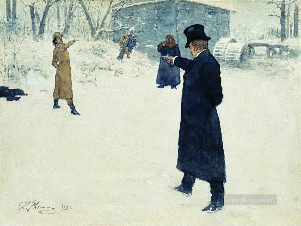 オネーギンとレンスキーの決闘 1899年 イリヤ・レーピン油絵